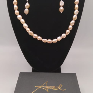 Natural Pink Pearl Gemstone Beaded Necklace Earring Set