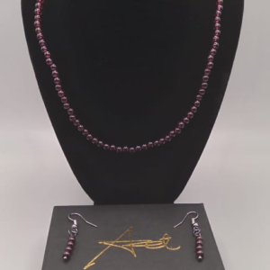 4 mm Garnet Ruby Gemstone Beaded Necklace Earring Set