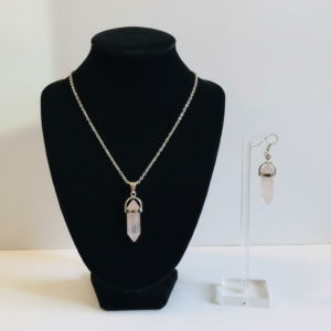 Sterling Silver Plated Rose Ruby Bullet Pendant, Necklace Earring Set